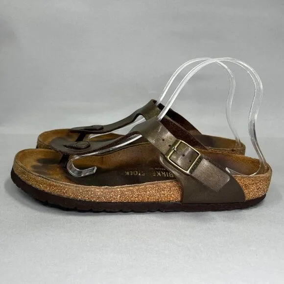 Birkenstock Women's Size 9.5 Gizeh Bronze Leather Briko-Flor Sandals