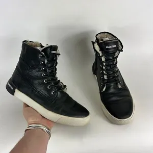 Blackstone Women's 8 Black Leather Lace Up athletic high top Sneakers CW96