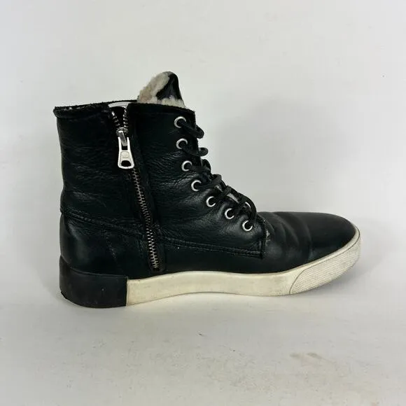 Blackstone Women's 8 Black Leather Lace Up athletic high top Sneakers CW96