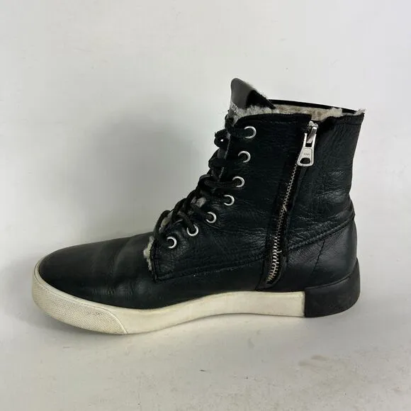 Blackstone Women's 8 Black Leather Lace Up athletic high top Sneakers CW96