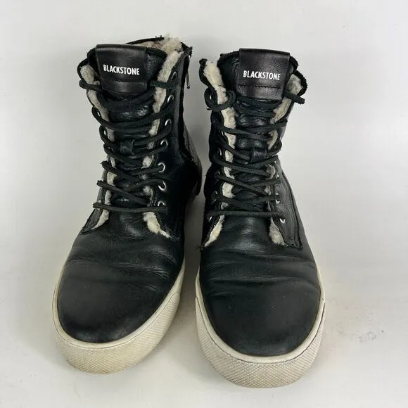 Blackstone Women's 8 Black Leather Lace Up athletic high top Sneakers CW96