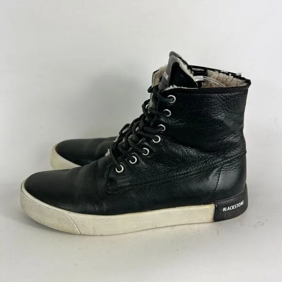 Blackstone Women's 8 Black Leather Lace Up athletic high top Sneakers CW96