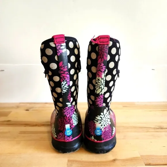 BOGS Casey Pompons Youth Multicolor Dots Winter Snow Rubber Rain Boots Size 10