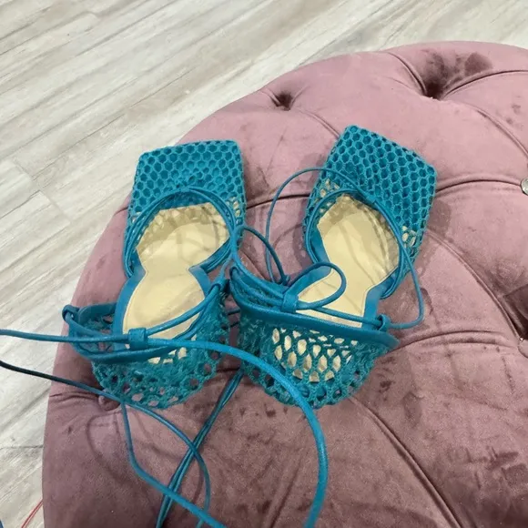 Bottega Women's Blue Mesh Lace-Up Heels