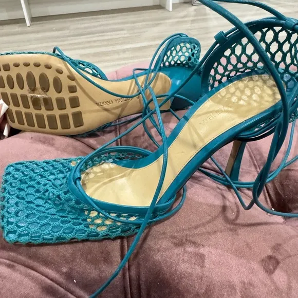 Bottega Women's Blue Mesh Lace-Up Heels