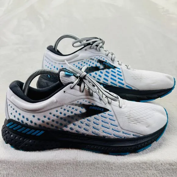 Brooks Shoes Men 10 D White Adrenaline 21 Running Sneakers Trainers Gym Walking