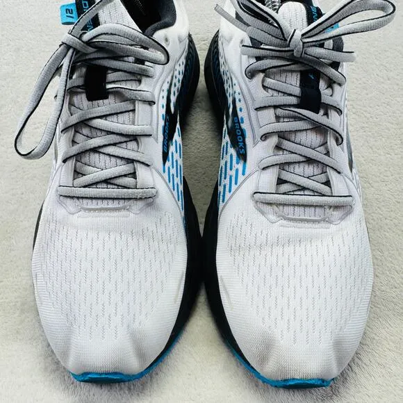 Brooks Shoes Men 10 D White Adrenaline 21 Running Sneakers Trainers Gym Walking