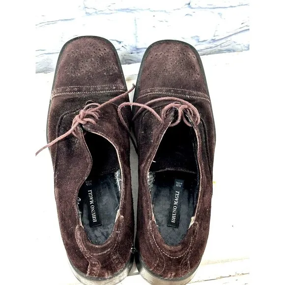 Bruno Magli Womens Size 8 Brown Suede Slip On Lace Up Casual Oxford Loafers