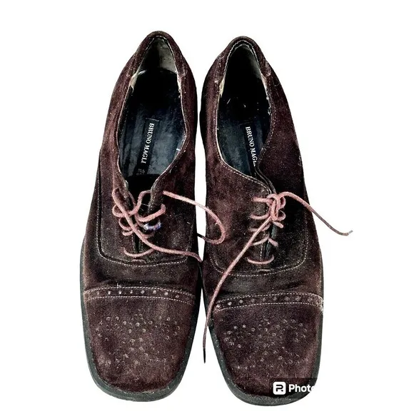 Bruno Magli Womens Size 8 Brown Suede Slip On Lace Up Casual Oxford Loafers