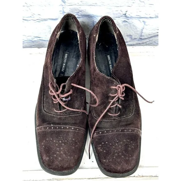 Bruno Magli Womens Size 8 Brown Suede Slip On Lace Up Casual Oxford Loafers