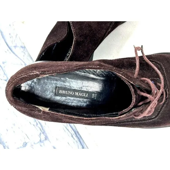 Bruno Magli Womens Size 8 Brown Suede Slip On Lace Up Casual Oxford Loafers