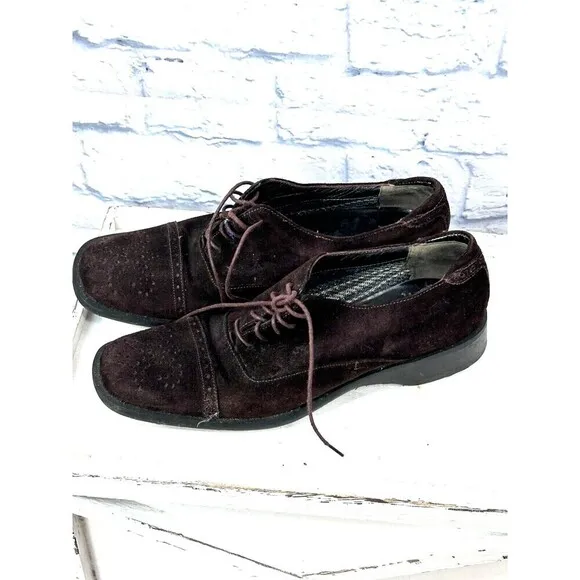 Bruno Magli Womens Size 8 Brown Suede Slip On Lace Up Casual Oxford Loafers