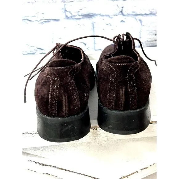 Bruno Magli Womens Size 8 Brown Suede Slip On Lace Up Casual Oxford Loafers