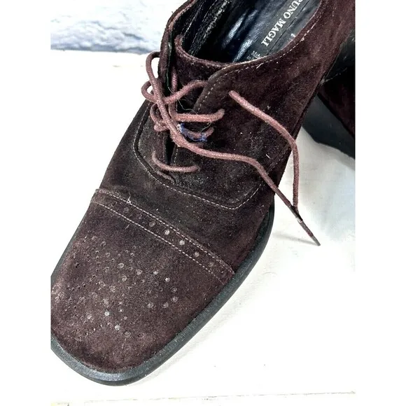 Bruno Magli Womens Size 8 Brown Suede Slip On Lace Up Casual Oxford Loafers