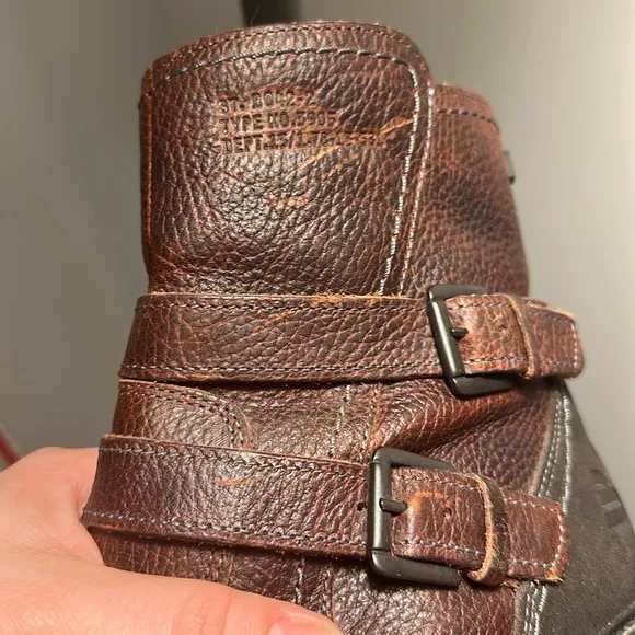 Bull Boxer Jade Brown Ankle Leather Moto Boots with Buckles