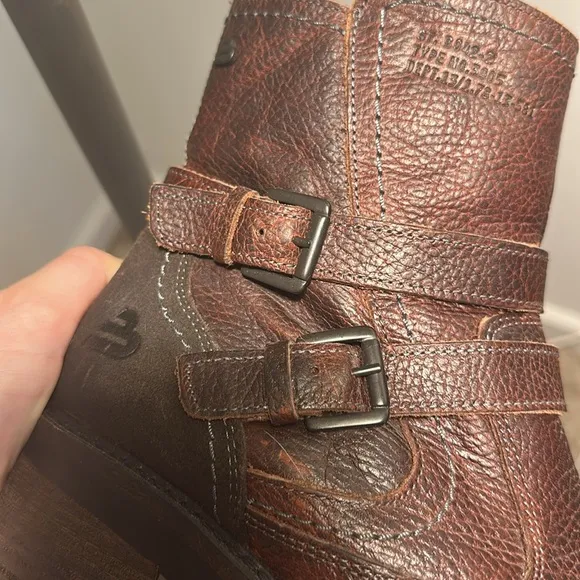 Bull Boxer Jade Brown Ankle Leather Moto Boots with Buckles