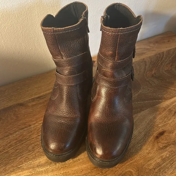 Bull Boxer Jade Brown Ankle Leather Moto Boots with Buckles