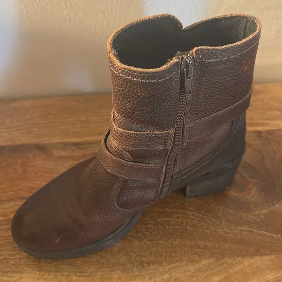 Bull Boxer Jade Brown Ankle Leather Moto Boots with Buckles