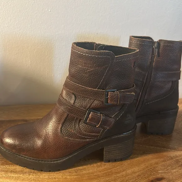 Bull Boxer Jade Brown Ankle Leather Moto Boots with Buckles