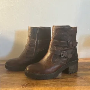 Bull Boxer Jade Brown Ankle Leather Moto Boots with Buckles