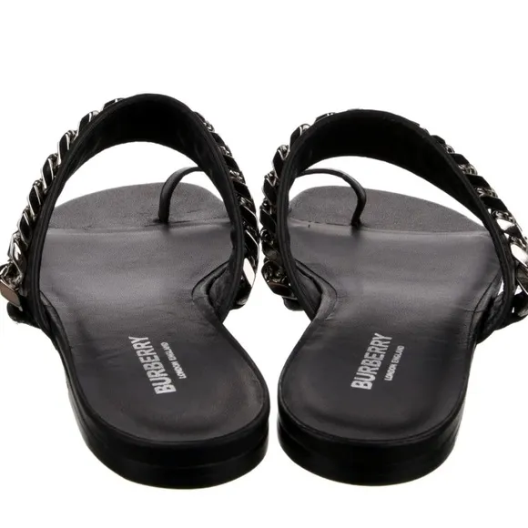 Burberry Black Chain Detail Sandals | Women’s Size: 8.5 or 38.5
