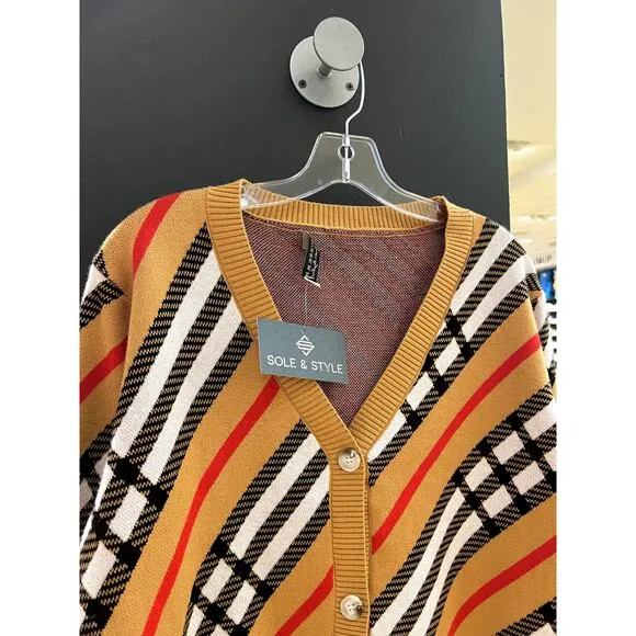 Burberry Nova Check Plaid Knit V Neck Cardigan Sweater Prorsum London Vintage