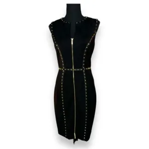 Cache NWT black dress with gold tone rock studs in sz 6. Stretchy.