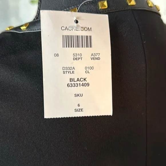 Cache NWT black dress with gold tone rock studs in sz 6. Stretchy.