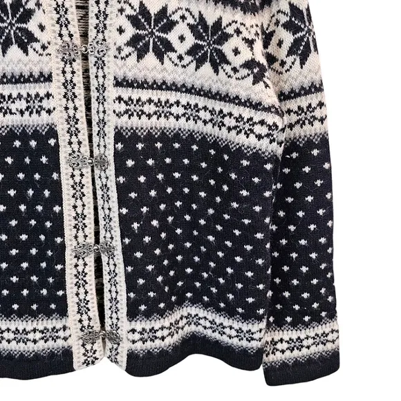 Cambridge Dry Goods 100% Wool Fair Isles Nordic Cardigan Sweater Large Hygge