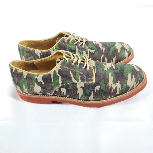 Caminando Mens 13 Leather Oxford Derby Shoes Camo Camouflage Lace Up Casual NWOT
