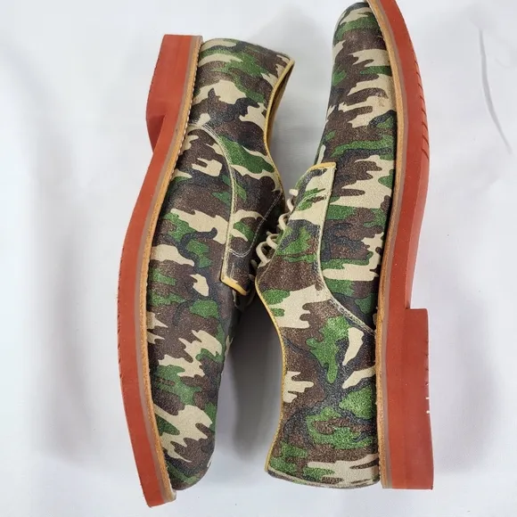 Caminando Mens 13 Leather Oxford Derby Shoes Camo Camouflage Lace Up Casual NWOT