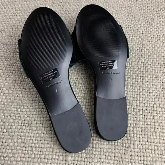 Charles David bow slipper sandals velvet green
