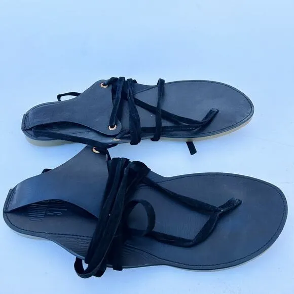 Charlotte Stone Ogden Gladiator Sandal Suede Black Lace Up Flats Black 10 Anthro