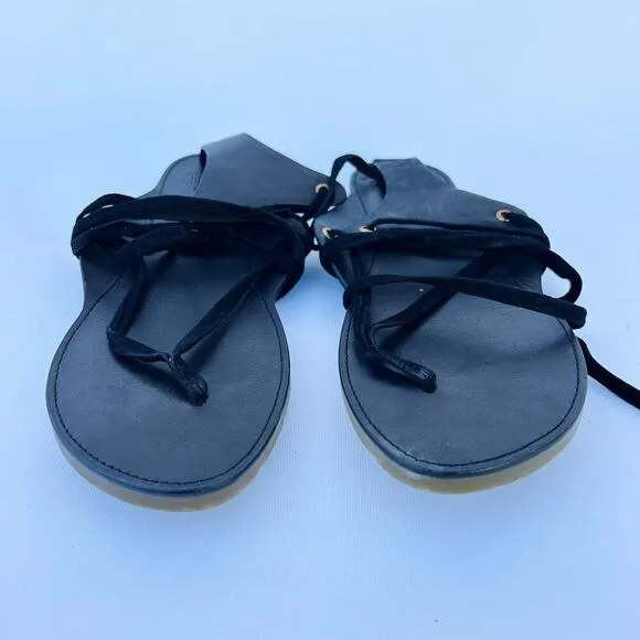 Charlotte Stone Ogden Gladiator Sandal Suede Black Lace Up Flats Black 10 Anthro