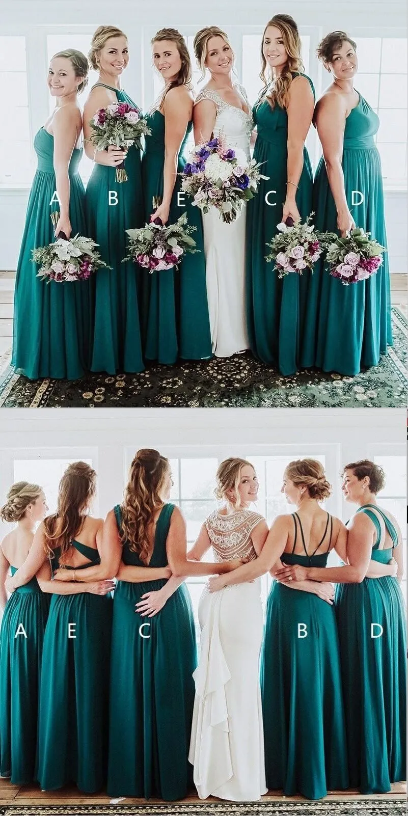 Chiffon Mismatched Affordable Hot Sale Floor-Length Turquoise Bridesmaid Dresses, WG289