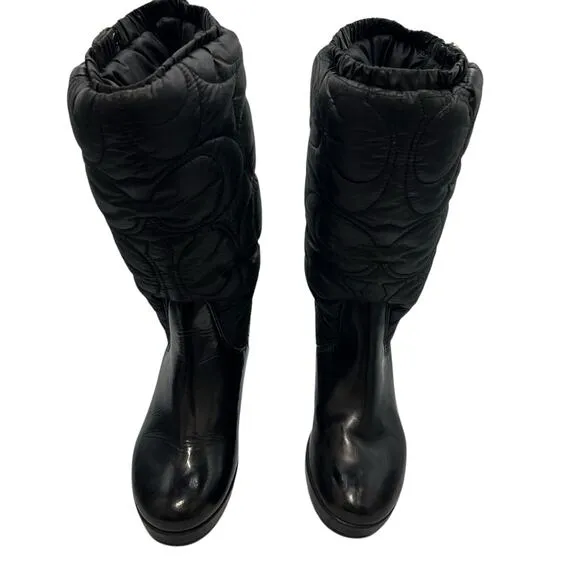 Coach Cantina Womens Size 7B Brown Quilted Boots Black Winter Rain Snow Designer