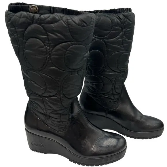 Coach Cantina Womens Size 7B Brown Quilted Boots Black Winter Rain Snow Designer