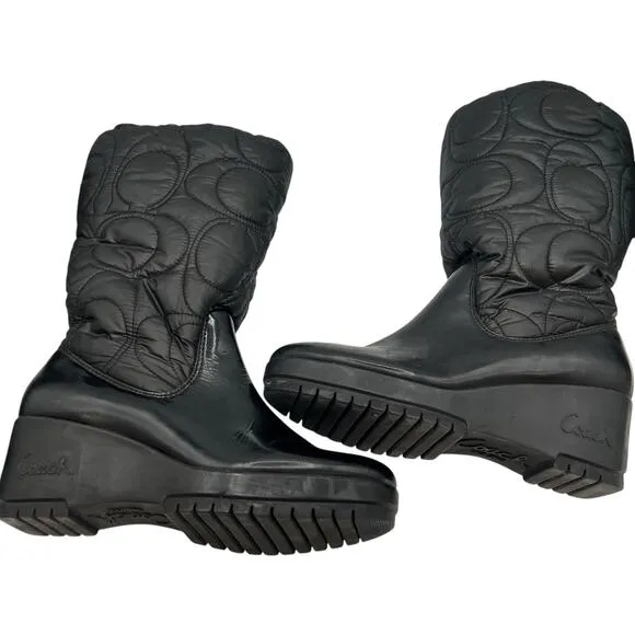 Coach Cantina Womens Size 7B Brown Quilted Boots Black Winter Rain Snow Designer