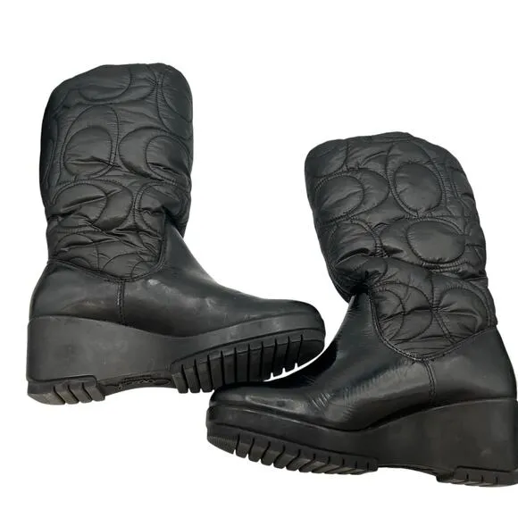 Coach Cantina Womens Size 7B Brown Quilted Boots Black Winter Rain Snow Designer
