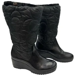 Coach Cantina Womens Size 7B Brown Quilted Boots Black Winter Rain Snow Designer