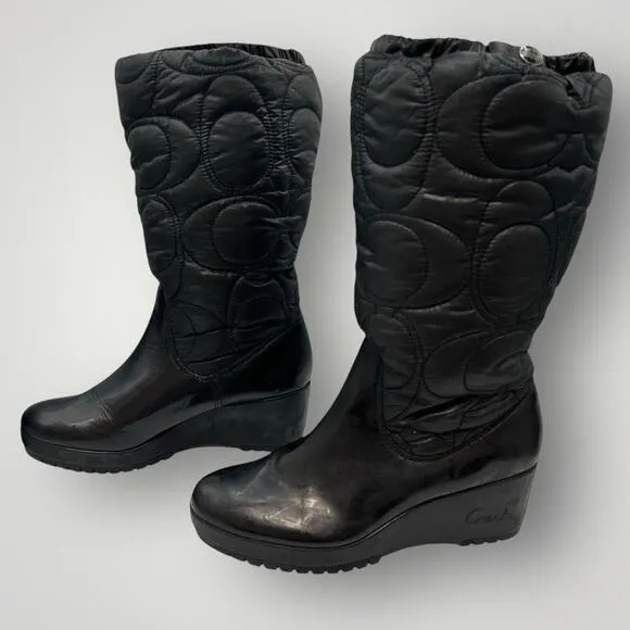 Coach Cantina Womens Size 7B Brown Quilted Boots Black Winter Rain Snow Designer