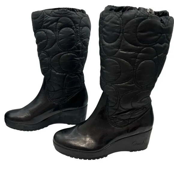 Coach Cantina Womens Size 7B Brown Quilted Boots Black Winter Rain Snow Designer