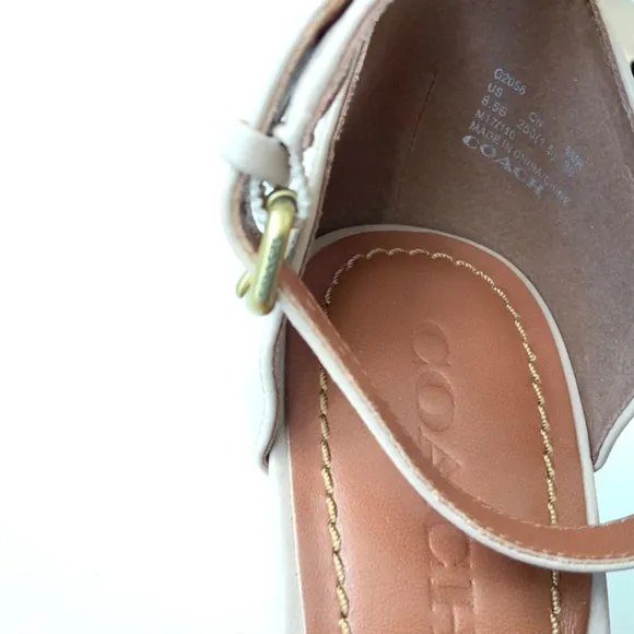 Coach Link Nude Tan Leather Ankle Strap Heel Sandals Block Heel Pump Shoes 8.5