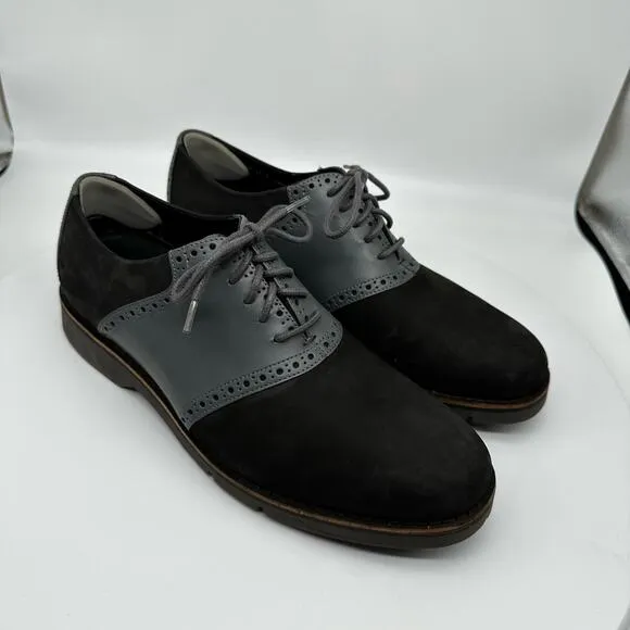 Cole Haan Mens Great Jones Saddle Black and Gray Oxford Dress Shoes Size 9.5