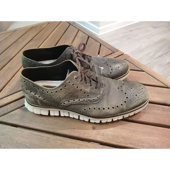 COLE HAAN Zero Grand Distressed Lace Up Brown 9.5 Casual Shoes