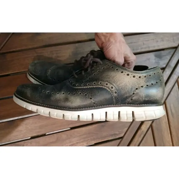 COLE HAAN Zero Grand Distressed Lace Up Brown 9.5 Casual Shoes