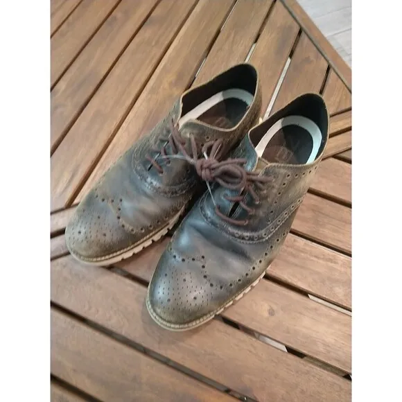 COLE HAAN Zero Grand Distressed Lace Up Brown 9.5 Casual Shoes