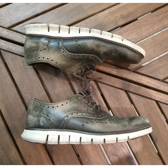 COLE HAAN Zero Grand Distressed Lace Up Brown 9.5 Casual Shoes
