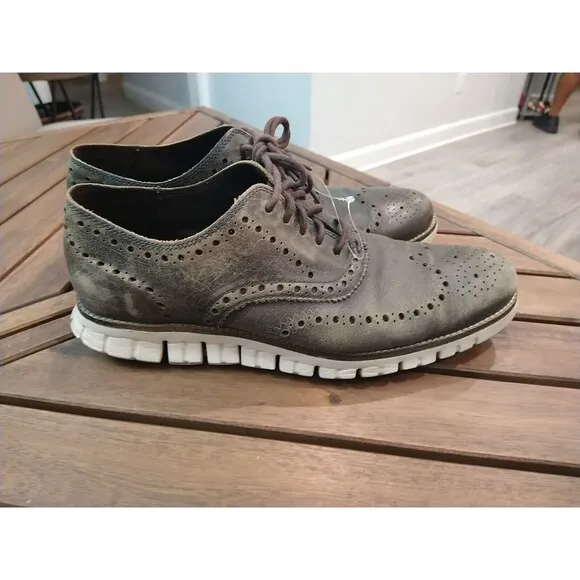 COLE HAAN Zero Grand Distressed Lace Up Brown 9.5 Casual Shoes