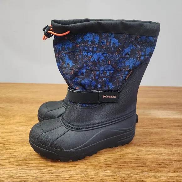 Columbia Powderbug Plus II Youth Winter Snow Boots Size Big Kid 5 Blue Print